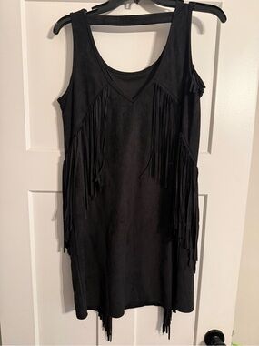 fab'rik Black Suede-Look Fringe Dress